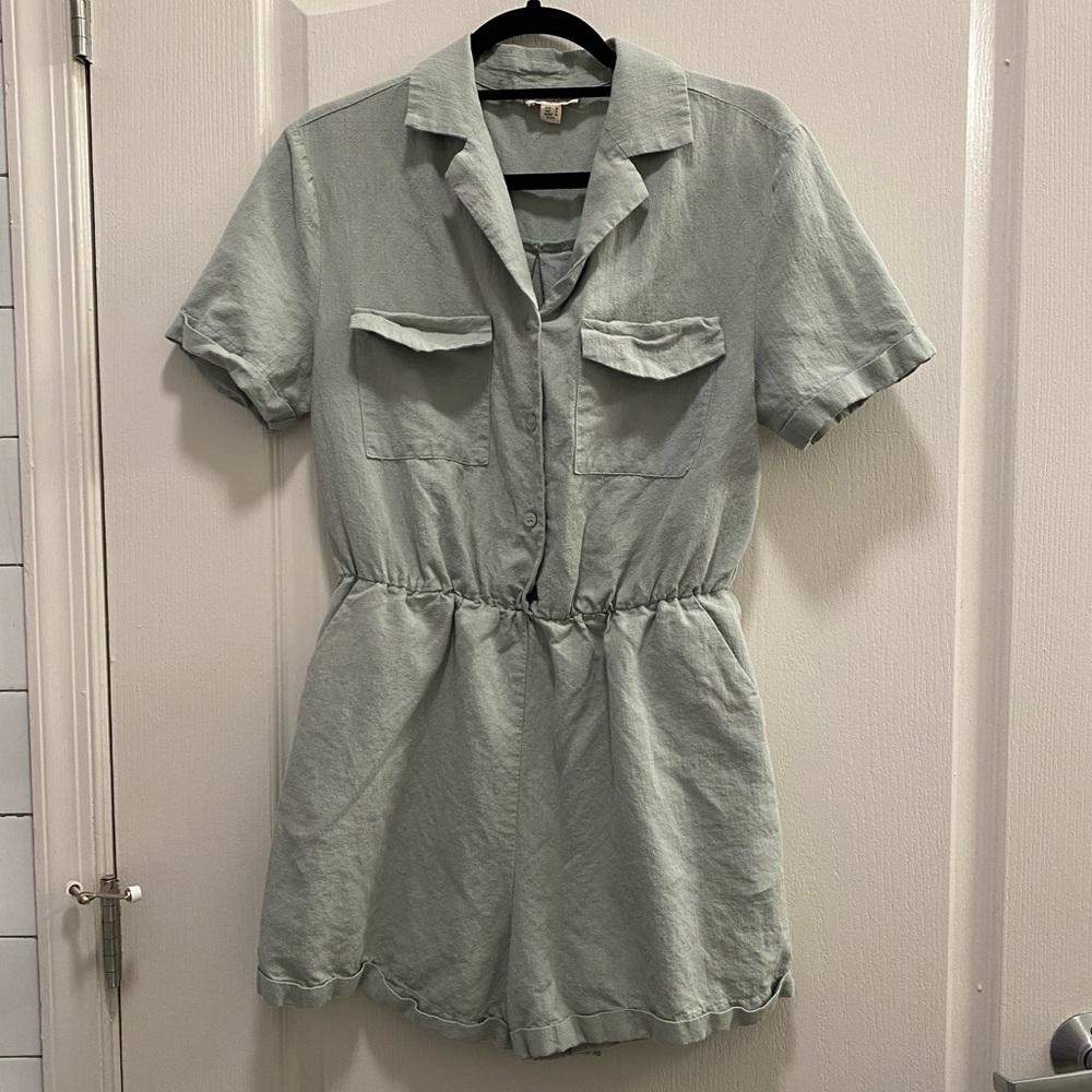 The Korner green linen romper